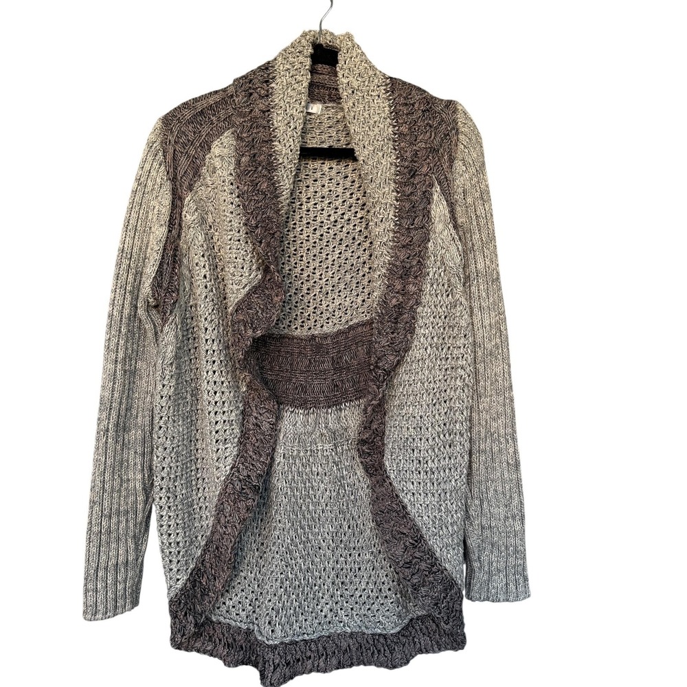 Cabi Cardigan Sweater Women Large Gray Long Sleeve Open Front Knit Shawl Collar